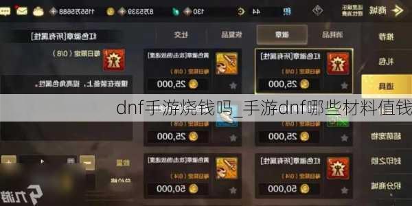 dnf手游烧钱吗_手游dnf哪些材料值钱