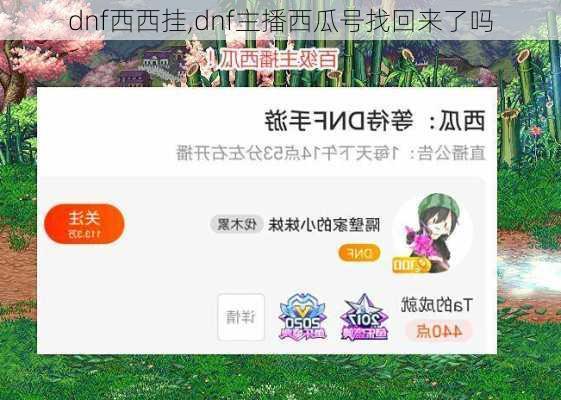 dnf西西挂,dnf主播西瓜号找回来了吗