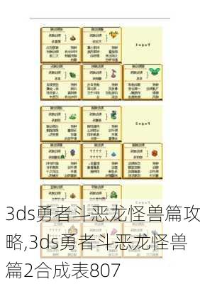 3ds勇者斗恶龙怪兽篇攻略,3ds勇者斗恶龙怪兽篇2合成表807